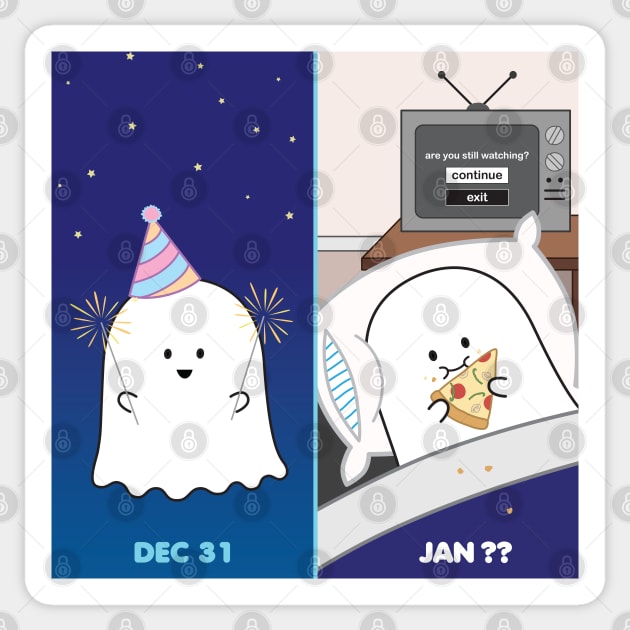 Gordie the Ghost (Dec 31 vs Jan) | by queenie's cards Sticker by queenie's cards